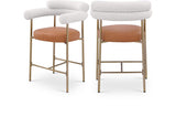 Blake Vegan Leather And Boucle Fabric Upholstered Counter Stool — 994-C - Cognac - 994Cognac-C Double Chair