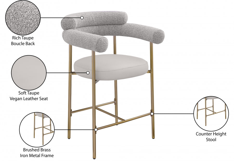 Blake Vegan Leather And Boucle Fabric Upholstered Counter Stool — 994-C - Taupe - 994Taupe-C Infographic
