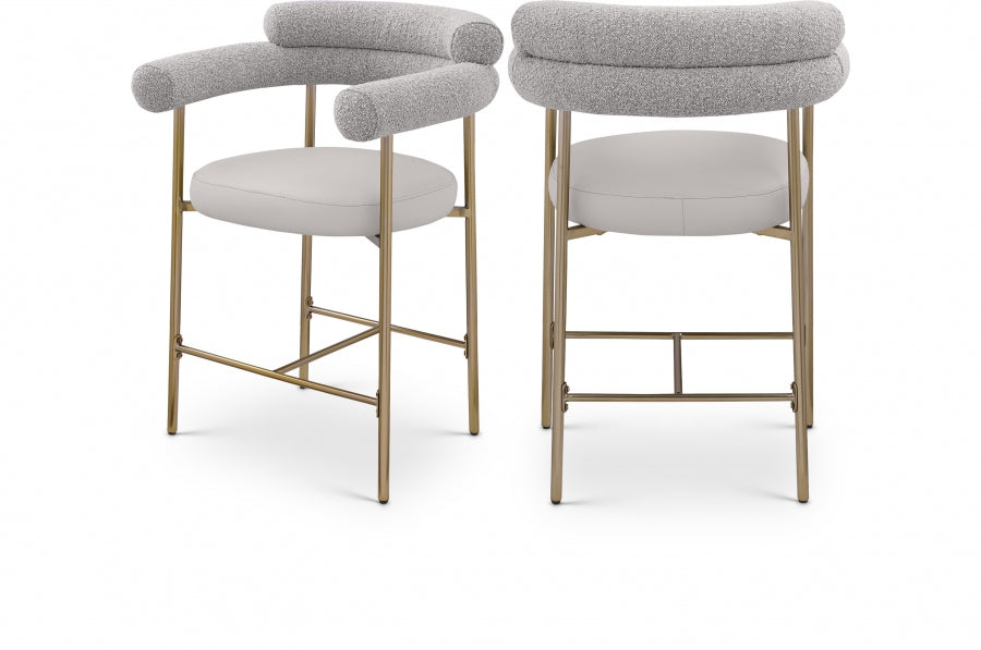 Blake Vegan Leather And Boucle Fabric Upholstered Counter Stool — 994-C - Taupe - 994Taupe-C Double Chair
