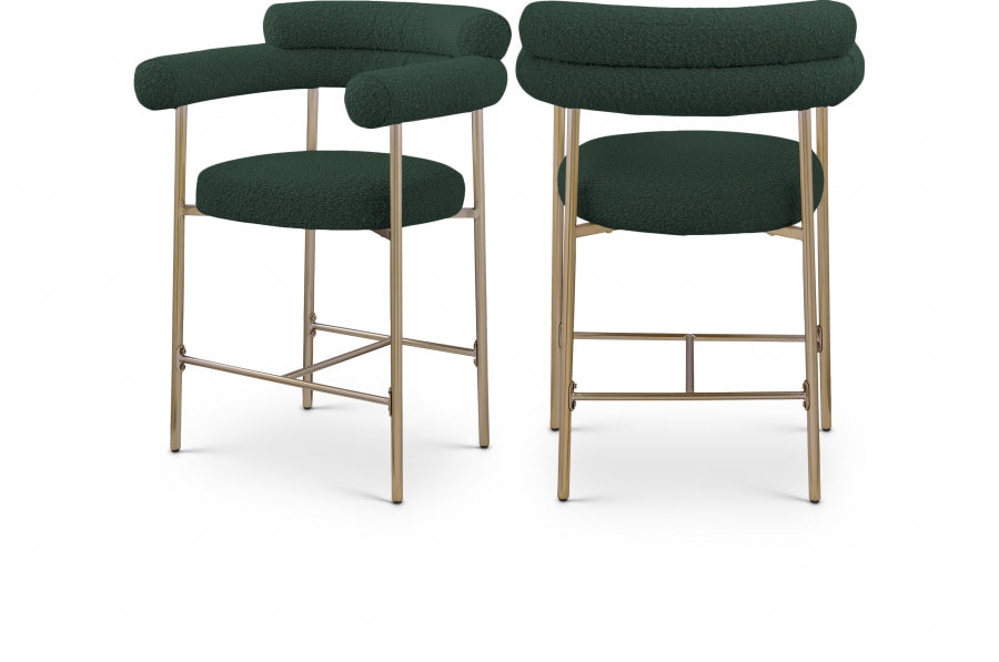 Blake Boucle Fabric Upholstered Counter Stool — 993-C - Green - 993Green-C Double Chair