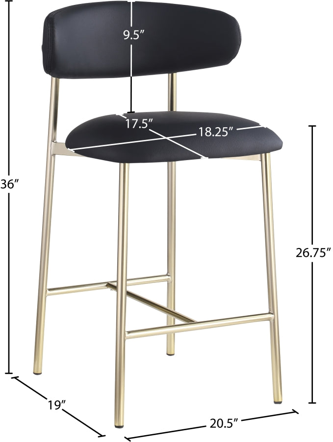 Lupita Vegan Leather Upholstered Counter Stool — 995-C - Black - 995Black-C Dim
