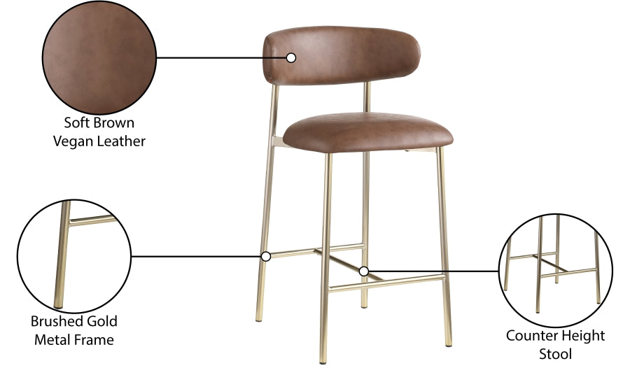 Lupita Vegan Leather Upholstered Counter Stool — 995-C - Brown - 995Brown-C Infographic