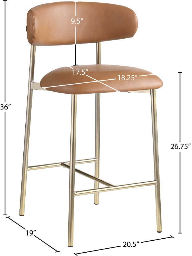 Lupita Vegan Leather Upholstered Counter Stool — 995-C - Cognac - 995Cognac-C Dim