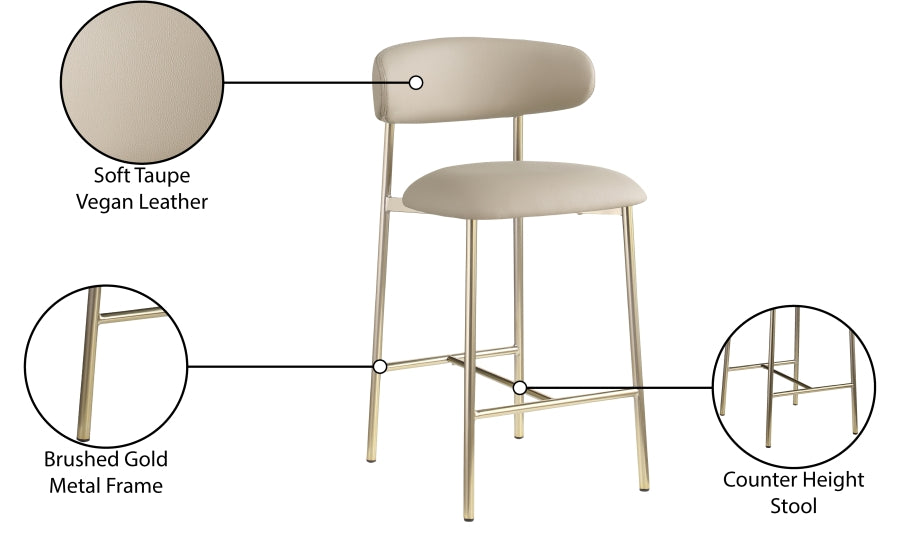 Lupita Vegan Leather Upholstered Counter Stool — 995-C - Taupe - 995Taupe-C Infographic
