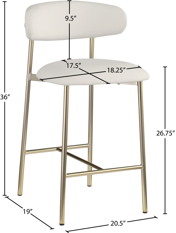 Lupita Vegan Leather Upholstered Counter Stool — 995-C - White - 995White-C Dim