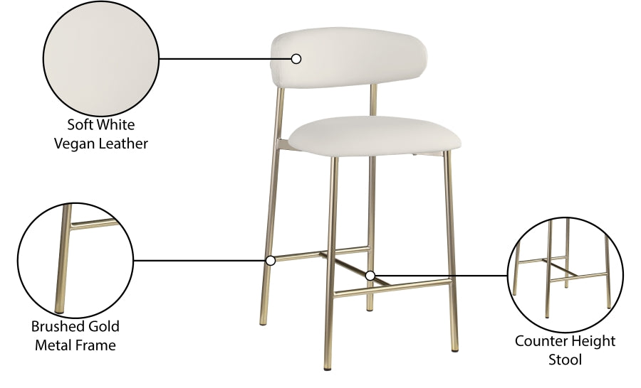 Lupita Vegan Leather Upholstered Counter Stool — 995-C - White - 995White-C Infographic