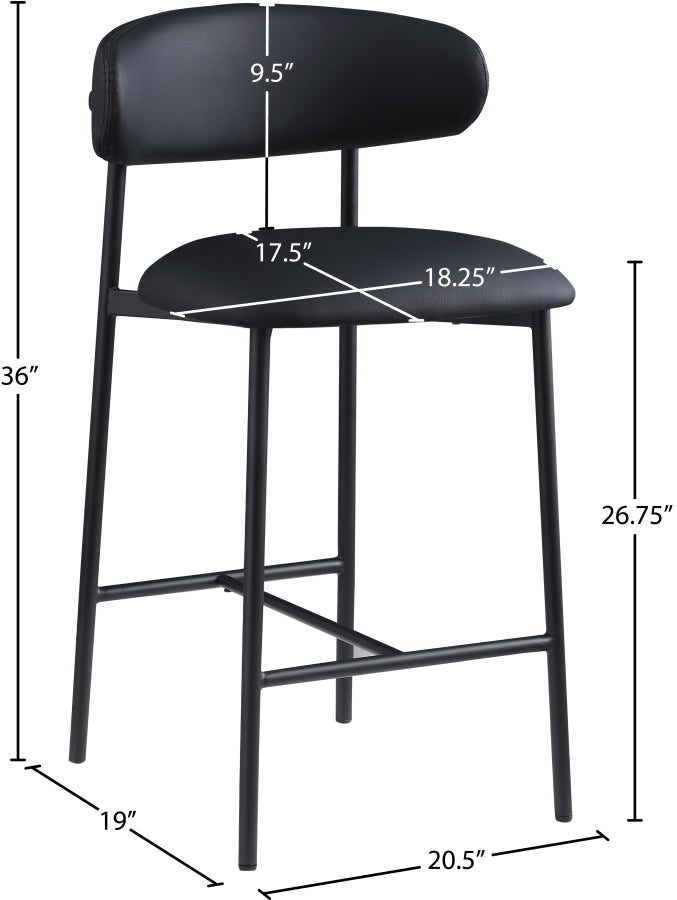 Lupita Vegan Leather Upholstered Counter Stool — 996-C - Black - 996Black-C Dim