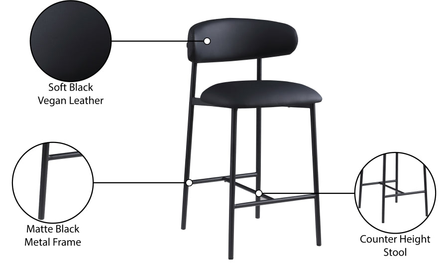 Lupita Vegan Leather Upholstered Counter Stool — 996-C - Black - 996Black-C Infographic