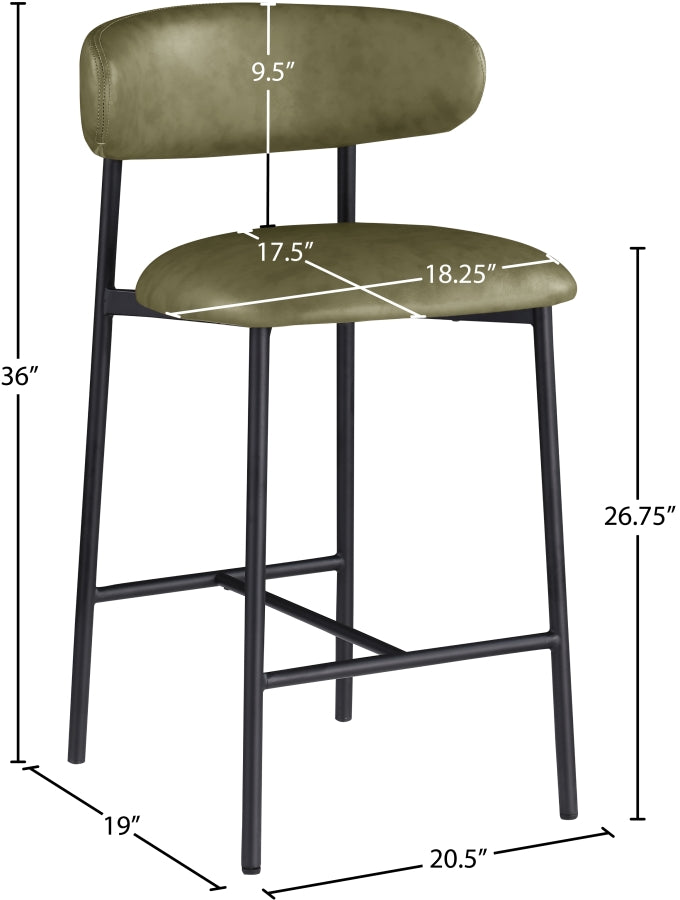 Lupita Vegan Leather Upholstered Counter Stool — 996-C - Olive - 996Olive-C Dim