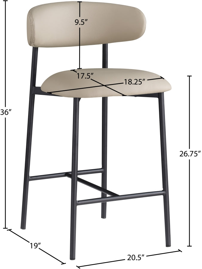 Lupita Vegan Leather Upholstered Counter Stool — 996-C - Taupe - 996Taupe-C Dim