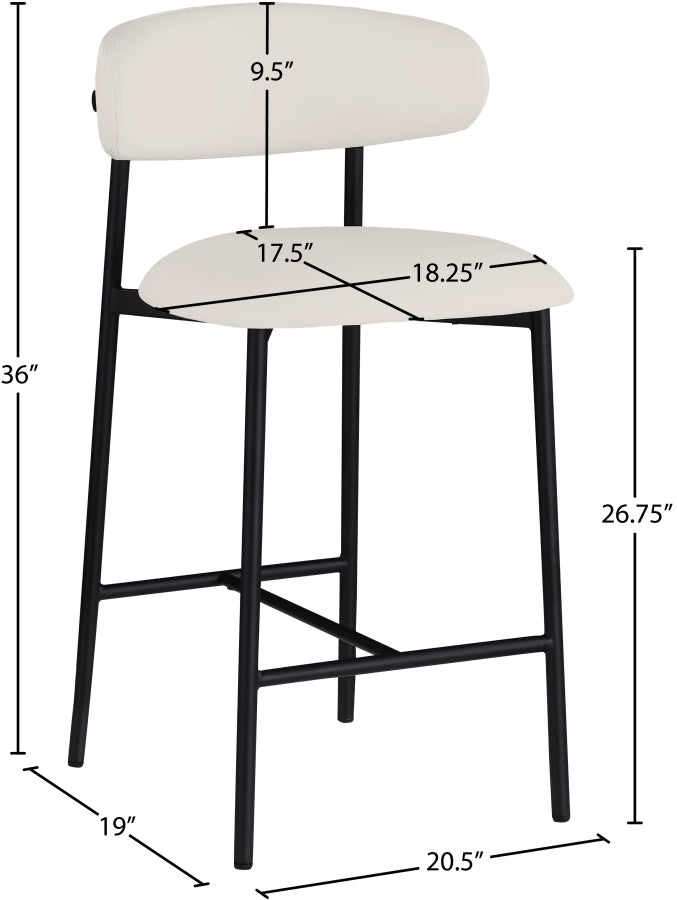 Lupita Vegan Leather Upholstered Counter Stool — 996-C - White - 996White-C Dim