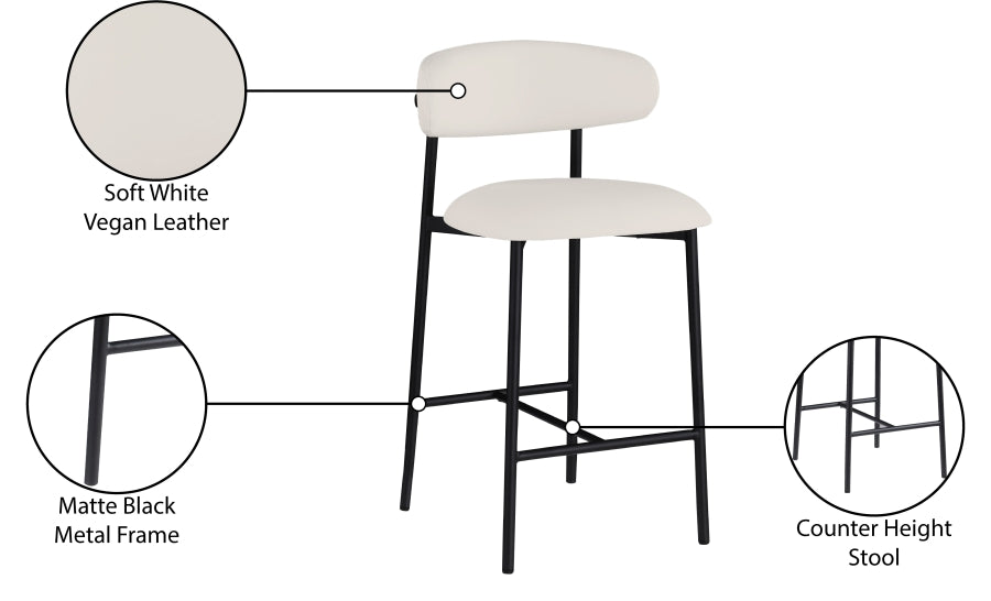 Lupita Vegan Leather Upholstered Counter Stool — 996-C - White - 996White-C Infographic