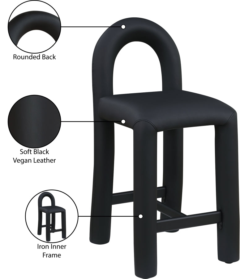 Amari Vegan Leather Upholstered Counter Stool — 11064-C - Black - 11064Black-C Infographic