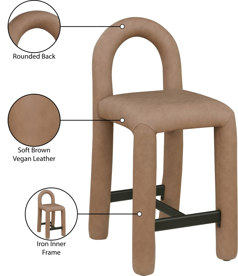 Amari Vegan Leather Upholstered Counter Stool — 11064-C - Brown - 11064Brown-C Infographic