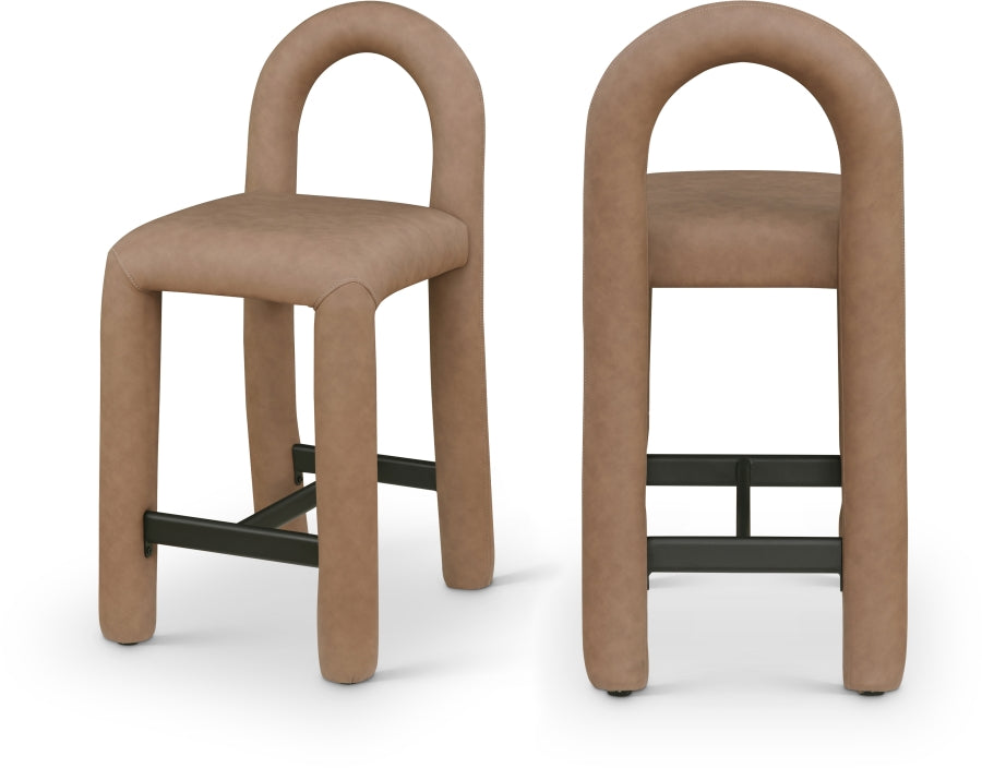 Amari Vegan Leather Upholstered Counter Stool — 11064-C - Brown - 11064Brown-C Double Chair