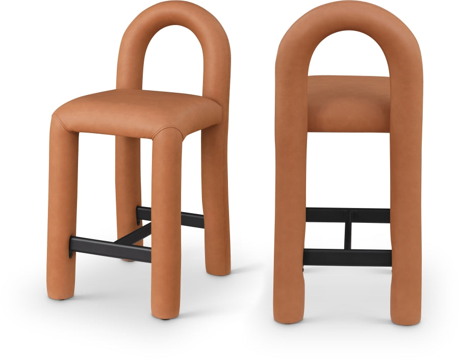 Amari Vegan Leather Upholstered Counter Stool — 11064-C - Cognac - 11064Cognac-C Double Chair