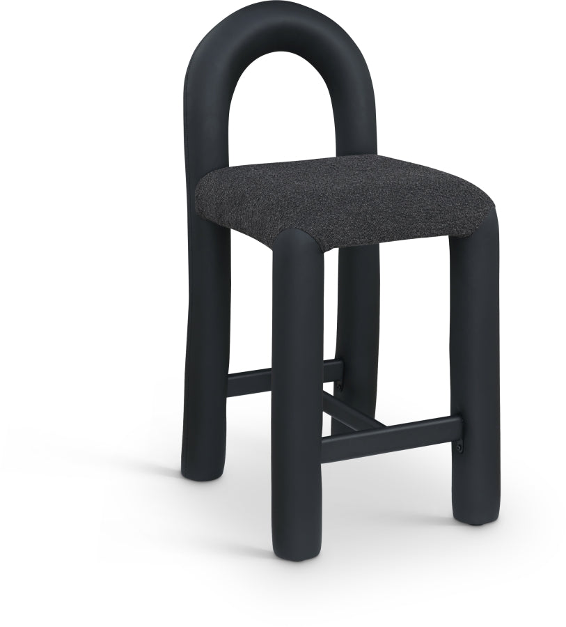 Amari Vegan Leather and Boucle Fabric Upholstered Counter Stool — 11066-C - Black - 11066Black-C
