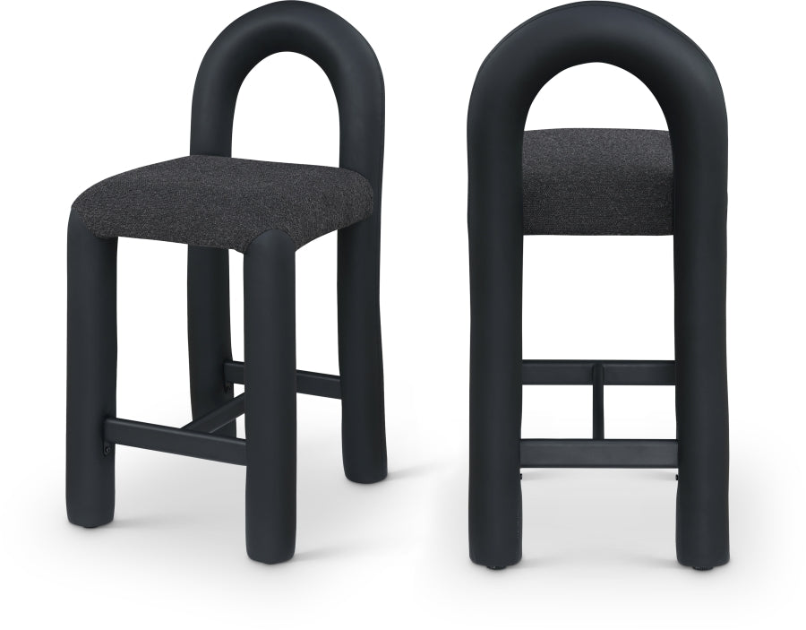 Amari Vegan Leather and Boucle Fabric Upholstered Counter Stool — 11066-C - Black - 11066Black-C Double Chair