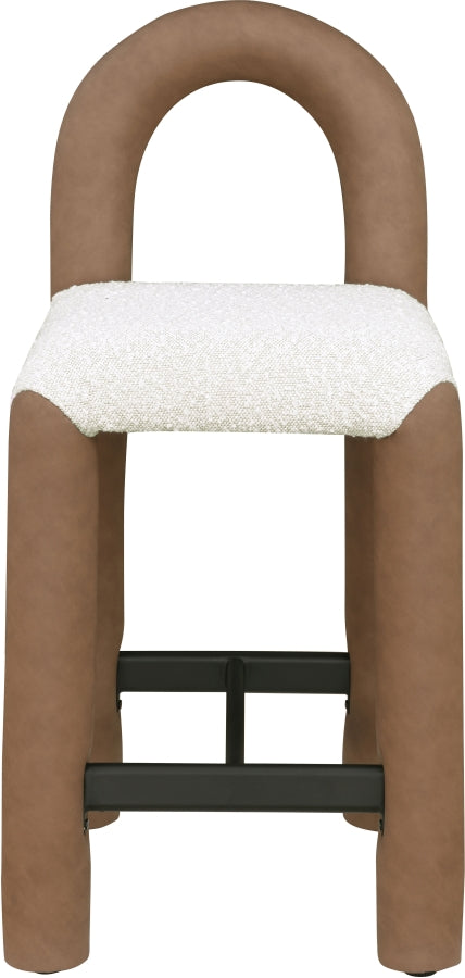 Amari Vegan Leather and Boucle Fabric Upholstered Counter Stool — 11066-C - Brown - 11066Brown-C alternate view 2