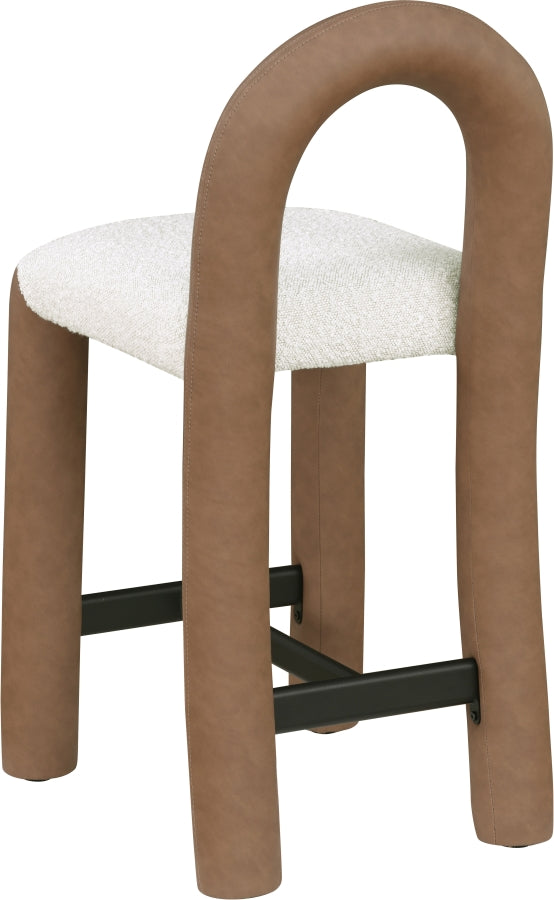 Amari Vegan Leather and Boucle Fabric Upholstered Counter Stool — 11066-C - Brown - 11066Brown-C alternate view 5