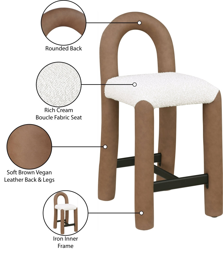 Amari Vegan Leather and Boucle Fabric Upholstered Counter Stool — 11066-C - Brown - 11066Brown-C Infographic