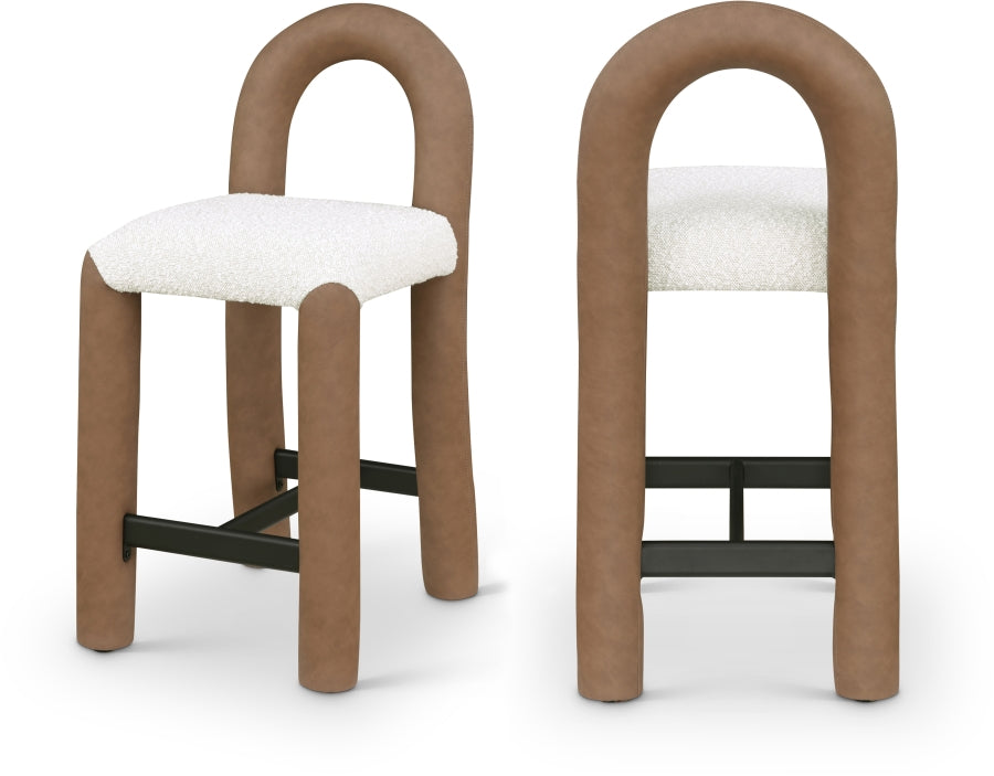 Amari Vegan Leather and Boucle Fabric Upholstered Counter Stool — 11066-C - Brown - 11066Brown-C Double Chair