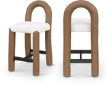 Amari Vegan Leather and Boucle Fabric Upholstered Counter Stool — 11066-C - Brown - 11066Brown-C Double Chair