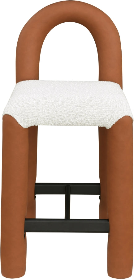 Amari Vegan Leather and Boucle Fabric Upholstered Counter Stool — 11066-C - Cognac - 11066Cognac-C alternate view 2