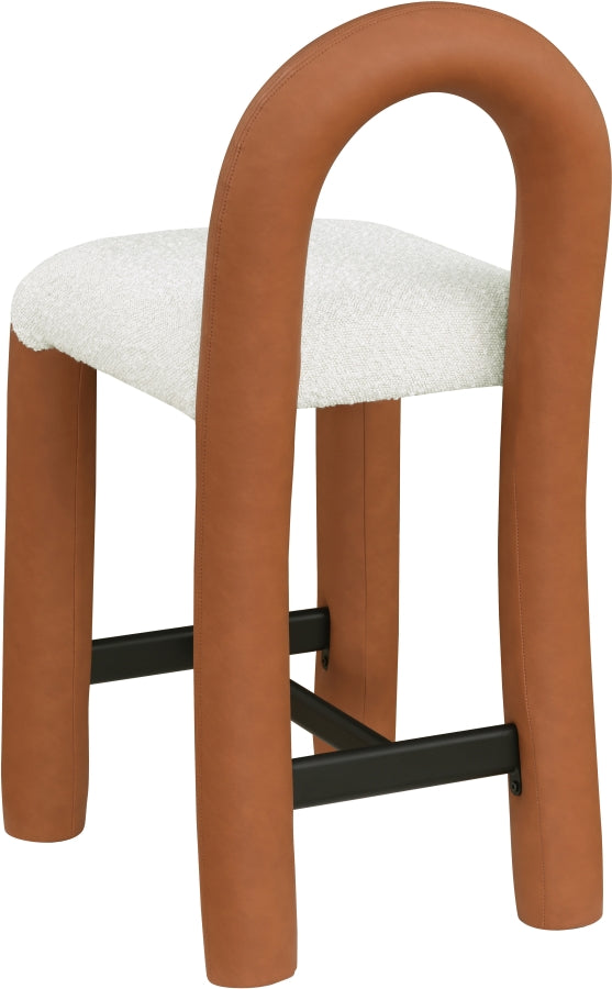 Amari Vegan Leather and Boucle Fabric Upholstered Counter Stool — 11066-C - Cognac - 11066Cognac-C alternate view 5