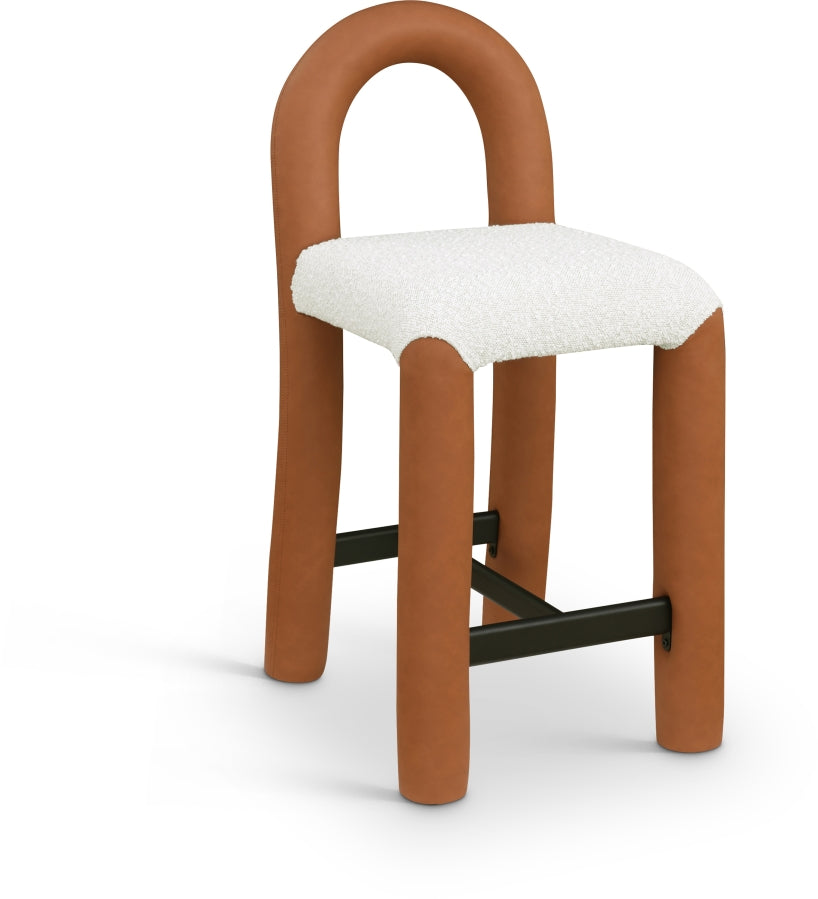 Amari Vegan Leather and Boucle Fabric Upholstered Counter Stool — 11066-C - Cognac - 11066Cognac-C