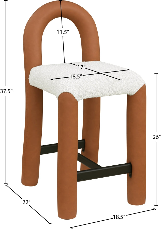 Amari Vegan Leather and Boucle Fabric Upholstered Counter Stool — 11066-C - Cognac - 11066Cognac-C Dim