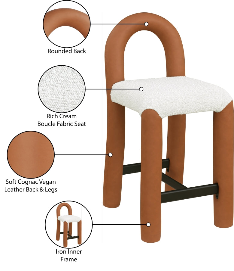 Amari Vegan Leather and Boucle Fabric Upholstered Counter Stool — 11066-C - Cognac - 11066Cognac-C Infographic