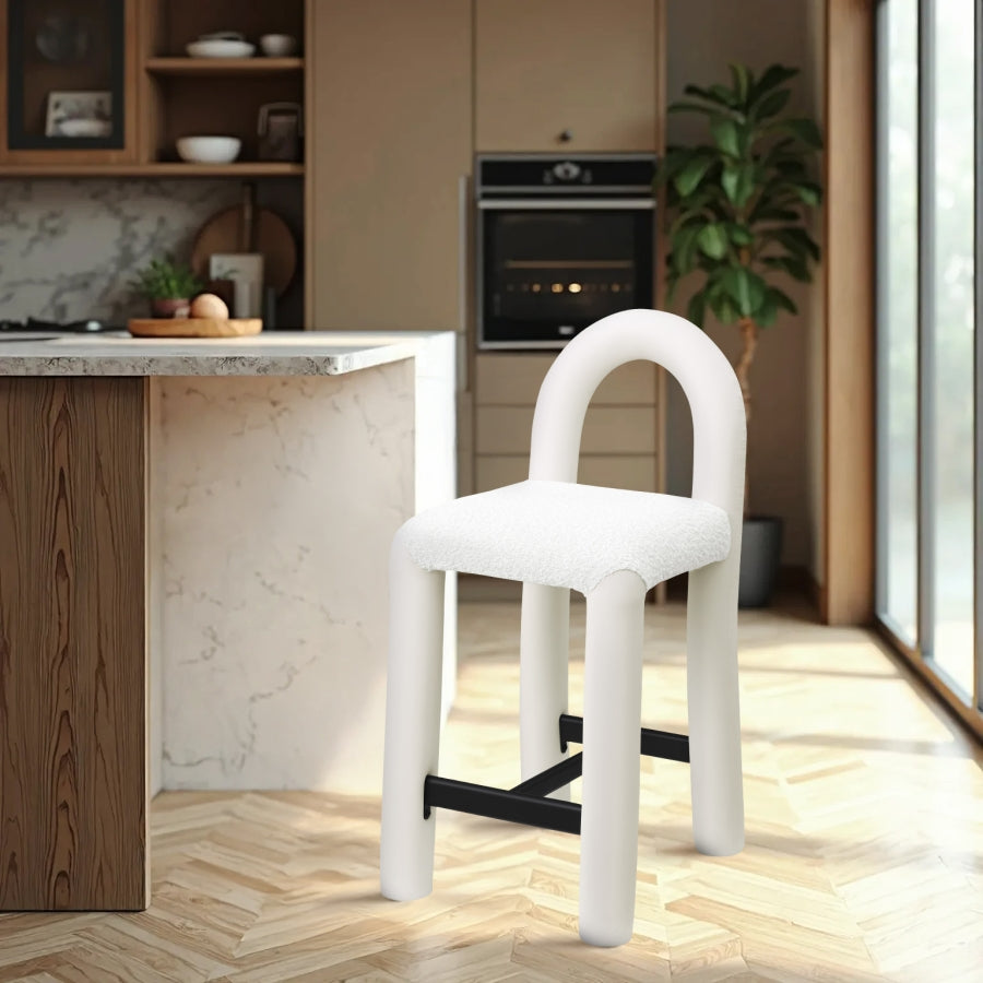 Amari Vegan Leather and Boucle Fabric Upholstered Counter Stool — 11066-C - Cream - 11066Cream-C alternate view 1