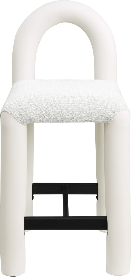 Amari Vegan Leather and Boucle Fabric Upholstered Counter Stool — 11066-C - Cream - 11066Cream-C alternate view 2