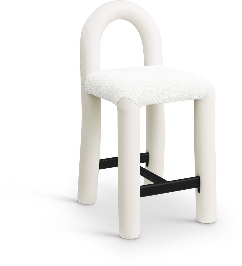 Amari Vegan Leather and Boucle Fabric Upholstered Counter Stool — 11066-C - Cream - 11066Cream-C