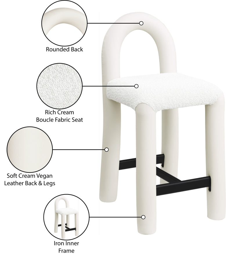 Amari Vegan Leather and Boucle Fabric Upholstered Counter Stool — 11066-C - Cream - 11066Cream-C Infographic