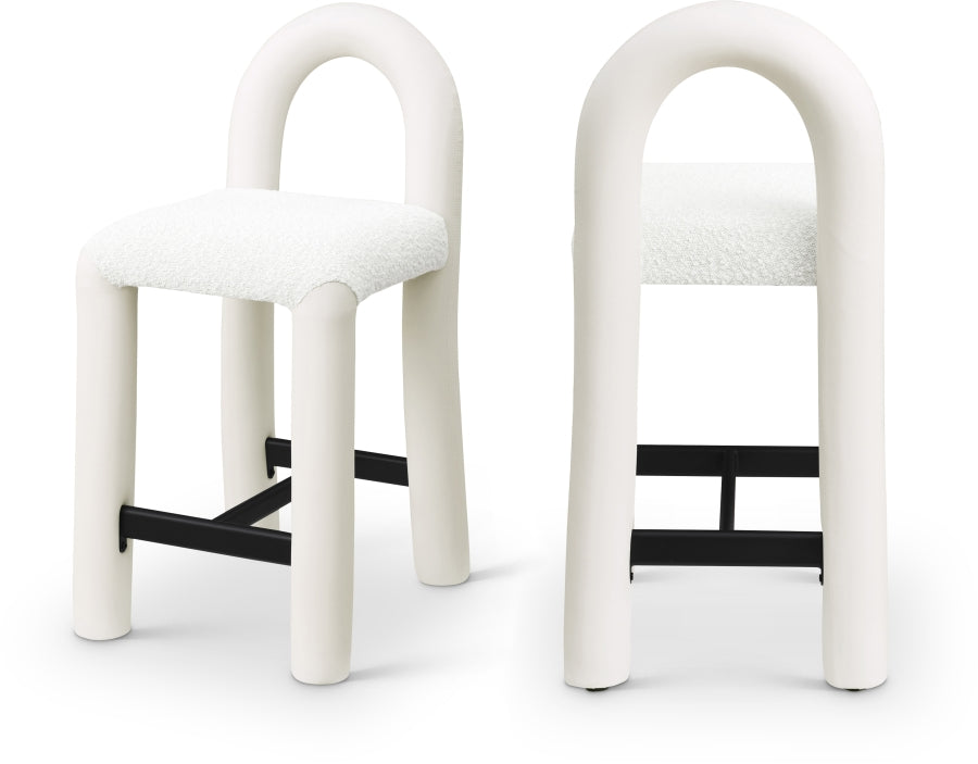 Amari Vegan Leather and Boucle Fabric Upholstered Counter Stool — 11066-C - Cream - 11066Cream-C Double Chair
