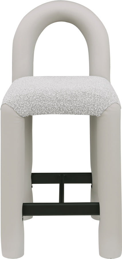Amari Vegan Leather and Boucle Fabric Upholstered Counter Stool — 11066-C - Taupe - 11066Taupe-C alternate view 2