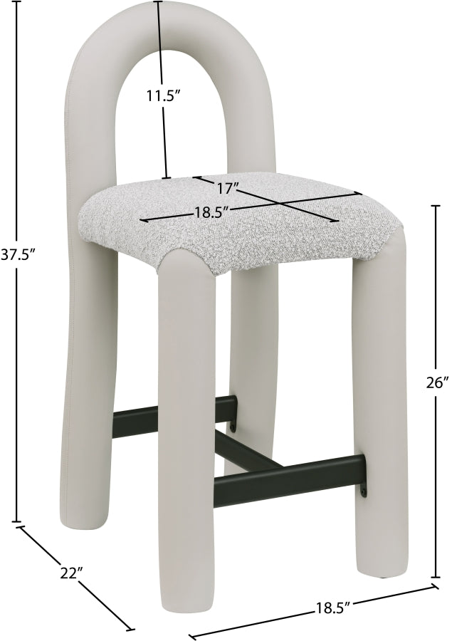 Amari Vegan Leather and Boucle Fabric Upholstered Counter Stool — 11066-C - Taupe - 11066Taupe-C Dim