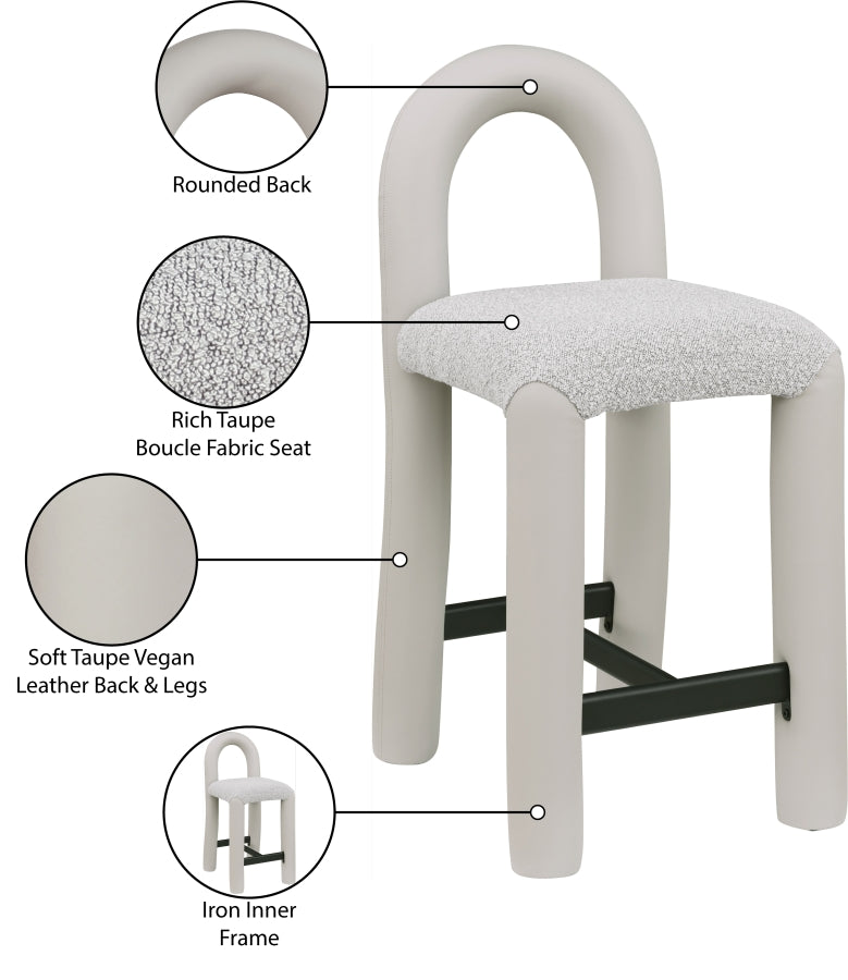 Amari Vegan Leather and Boucle Fabric Upholstered Counter Stool — 11066-C - Taupe - 11066Taupe-C Infographic