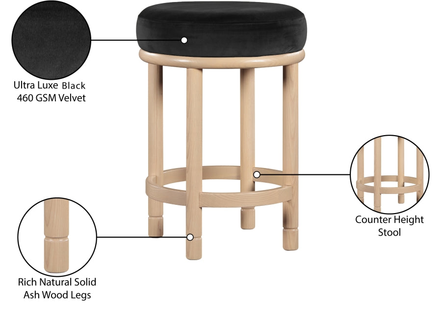 Monette Velvet Upholstered Counter Stool — 976-C - Black - 976Black-C Infographic