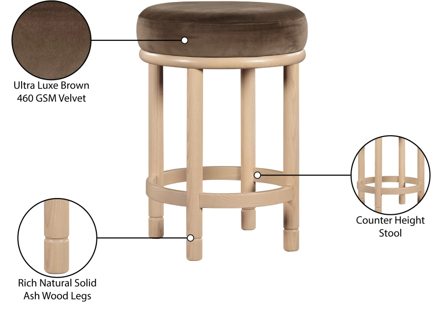 Monette Velvet Upholstered Counter Stool — 976-C - Brown - 976Brown-C Infographic