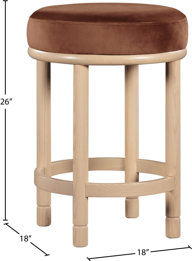 Monette Velvet Upholstered Counter Stool — 976-C - Cognac - 976Cognac-C Dim