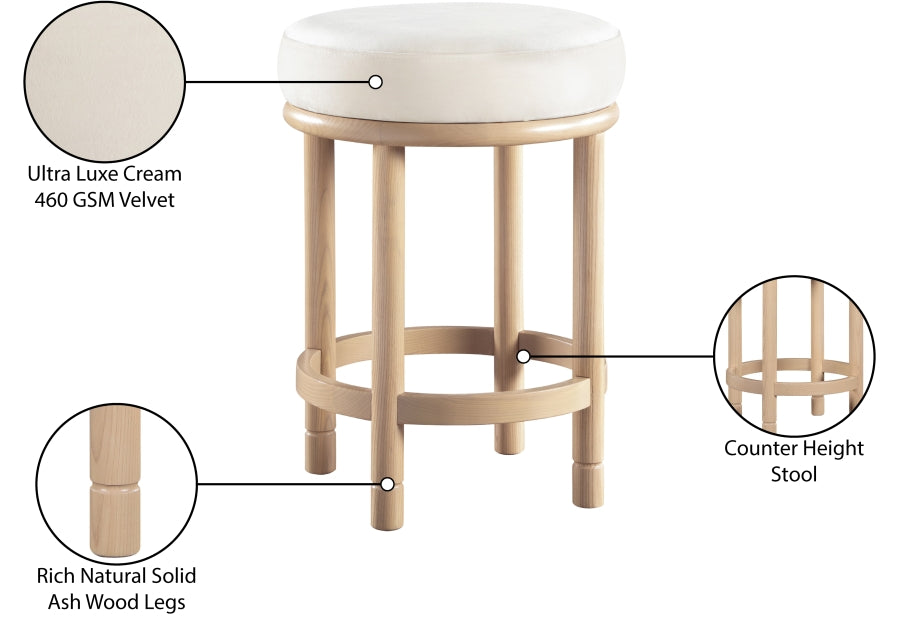Monette Velvet Upholstered Counter Stool — 976-C - Cream - 976Cream-C Infographic