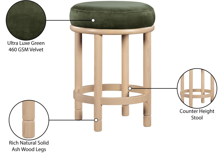 Monette Velvet Upholstered Counter Stool — 976-C - Green - 976Green-C Infographic