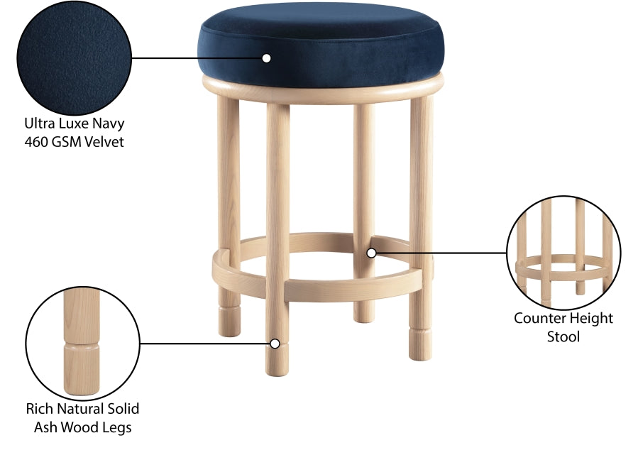 Monette Velvet Upholstered Counter Stool — 976-C - Blue - 976Navy-C Infographic