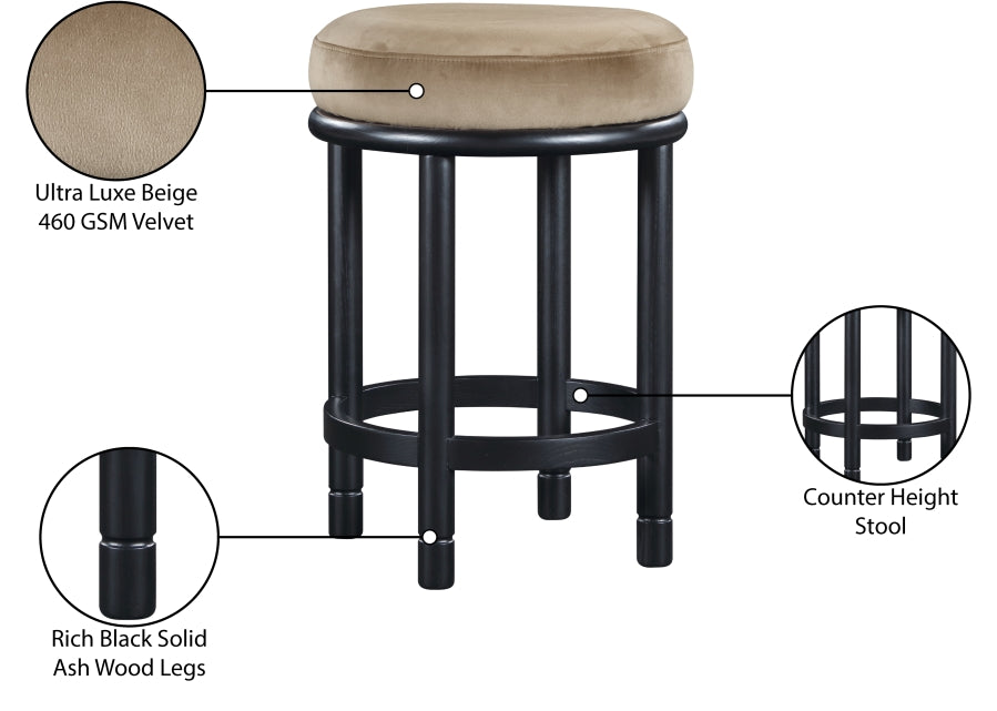 Monette Velvet Upholstered Counter Stool — 977-C - Beige - 977Beige-C Infographic