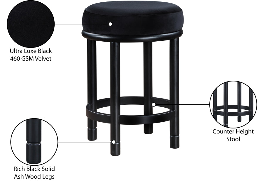 Monette Velvet Upholstered Counter Stool — 977-C - Black - 977Black-C Infographic