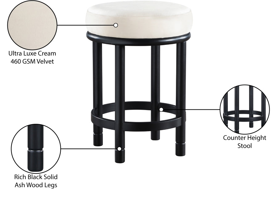 Monette Velvet Upholstered Counter Stool — 977-C - Cream - 977Cream-C Infographic