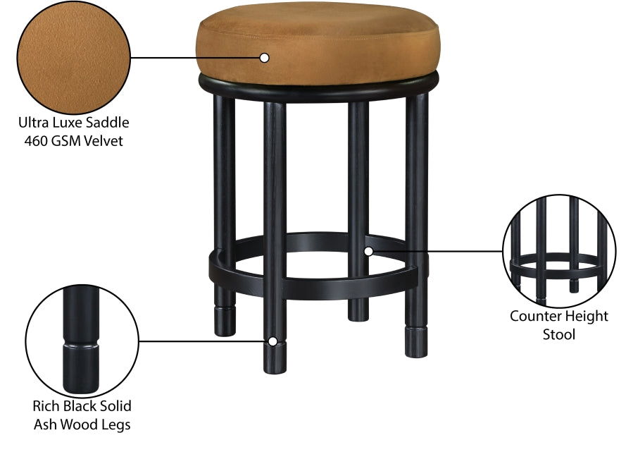 Monette Velvet Upholstered Counter Stool — 977-C - Saddle - 977Saddle-C Infographic